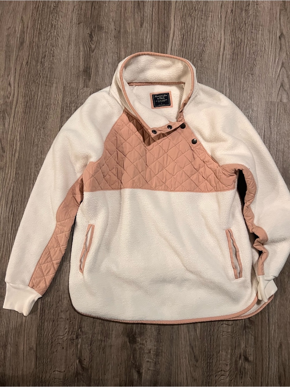 Abercrombie & Fitch Cream and Light Pink Quilted Fleece Pullover